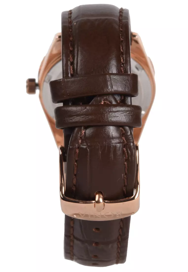 Bonia Sapphire - Jam Tangan Wanita - Rosegold - Brown Leather Strap - BNB10315-2542