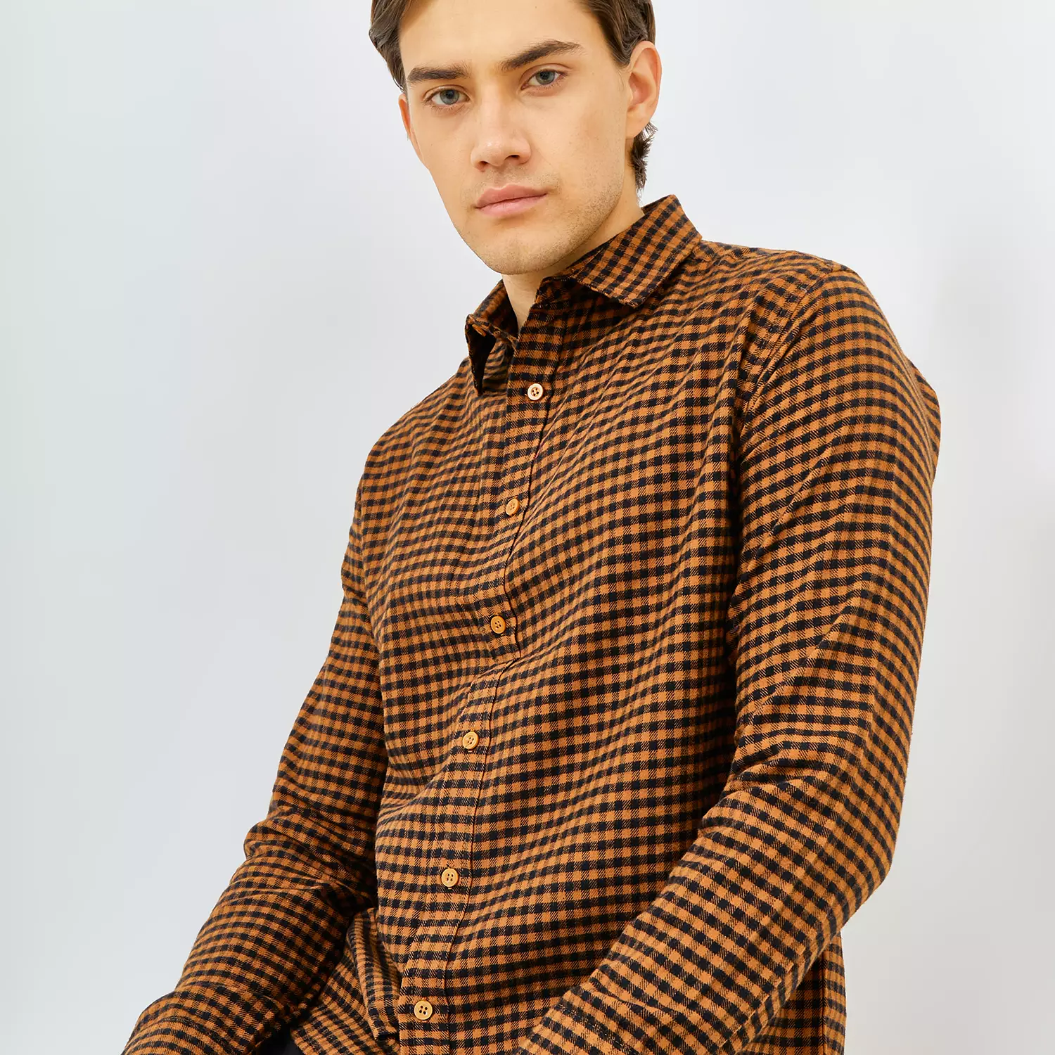 PAULMAY Kemeja Flanel Pria Lengan Panjang Coklat 6706