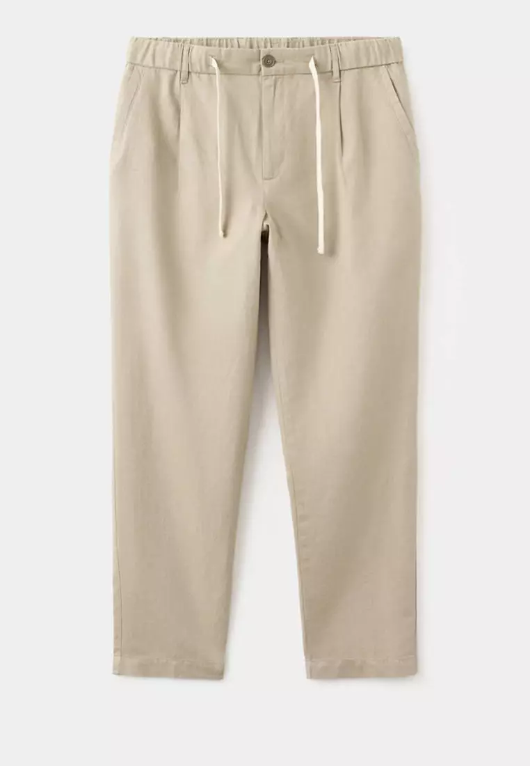 Slim Fit Cropped Linen-Cotton Trousers
