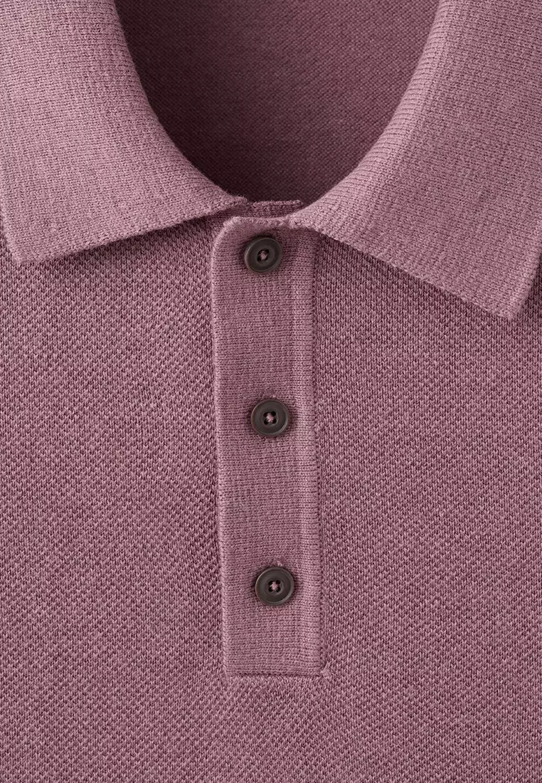 Fine Knit Polo Shirt With Microstructure