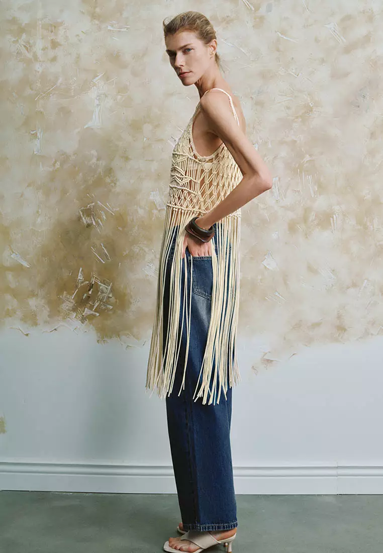 UR秋季新款女装度假波西米亚风流苏无袖针织衫UWH940070