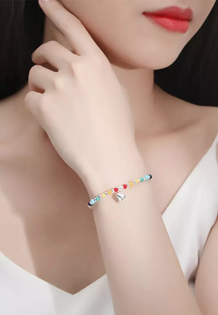 Buy ZITIQUE Women s Rainbow Beads Heart Pendant Bracelet Silver