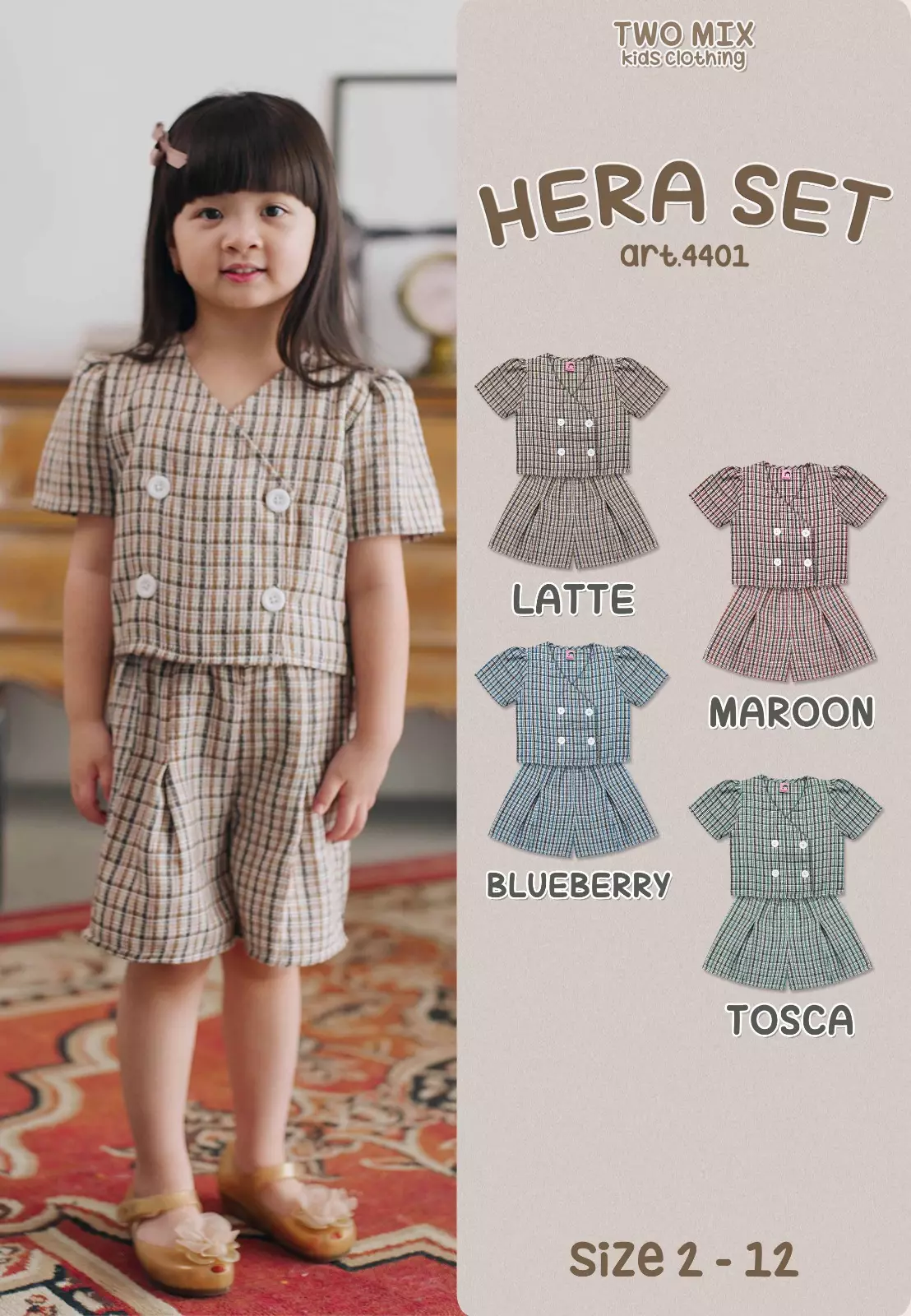 Two Mix - Hera Set Setelan Baju Anak Perempuan Lucu 1-8 Tahun 4401 Latte