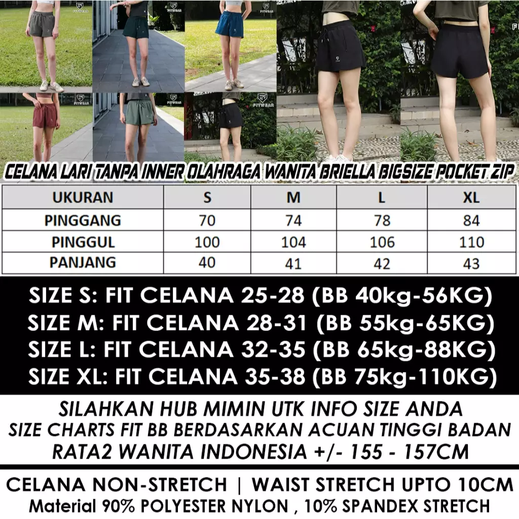 Fitwear Celana Pendek Lari Tanpa Inner Olahraga Wanita BRIELLA BIGSIZE POCKET ZIP - CHESNUT PINK