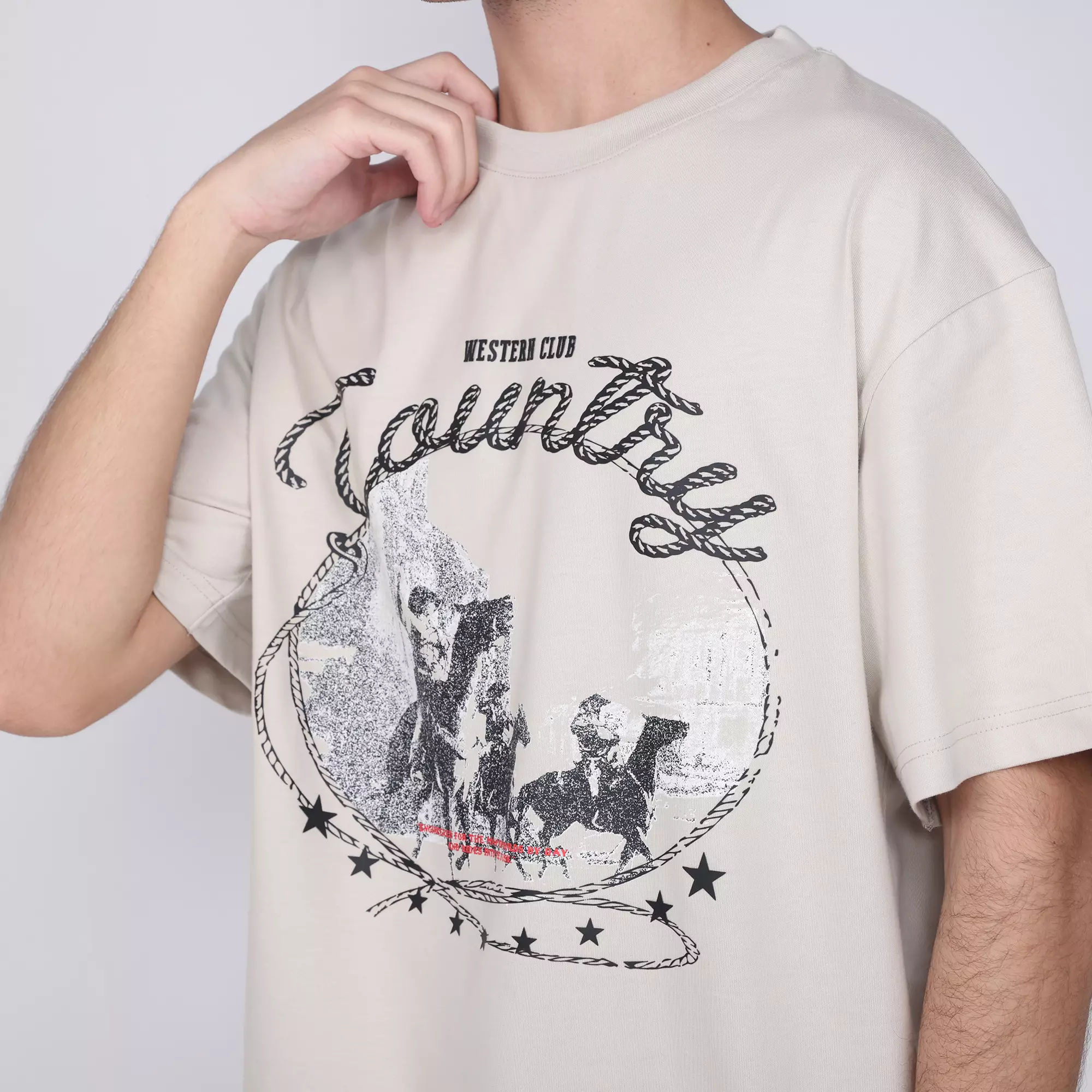 LARUSSO Dust and Dapper -  Western Club Country Graphic Boxy Tee - Light Brown