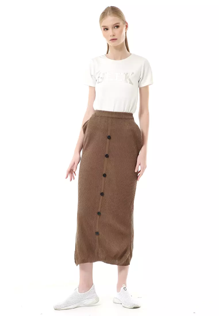 Deliana Rok Rajut Kancing Bawahan Wanita Premium Quality - Bronze