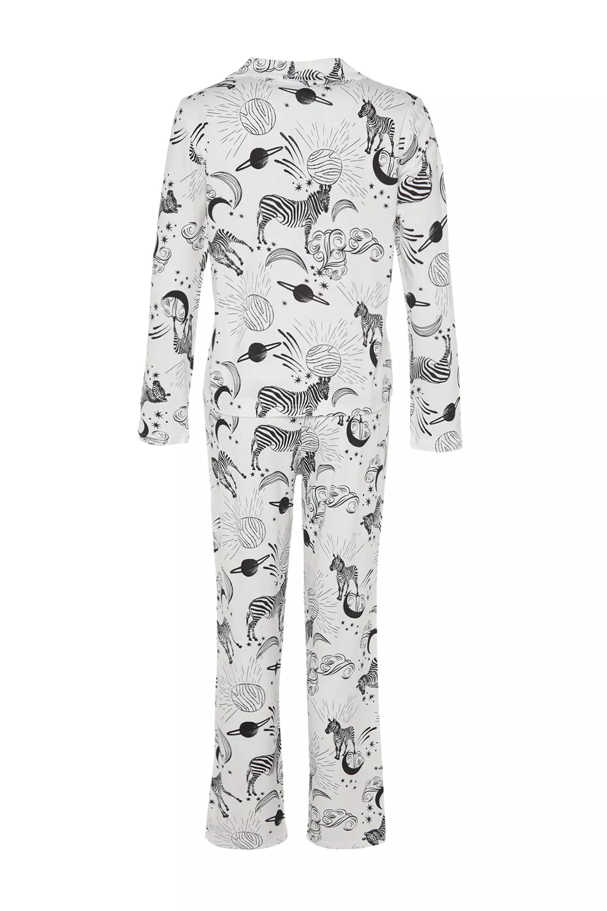 White 100% Cotton Patterned Shirt-Pants Knitted Pajama Set THMAW24PT00002