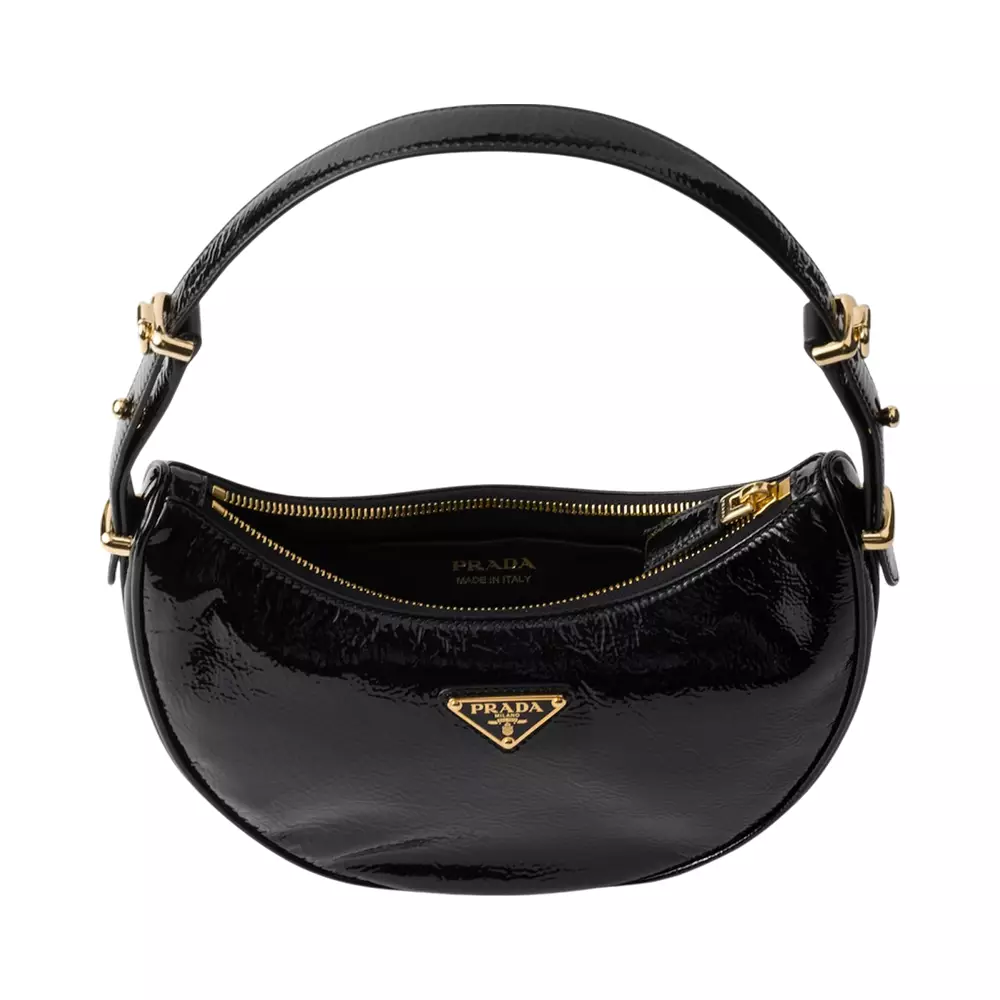 ハンドバッグ PRADA BLACK NAPLAK ARQUE HANDBAG Black Prada Arqué naplak patent leather shoulder bag | PRADA