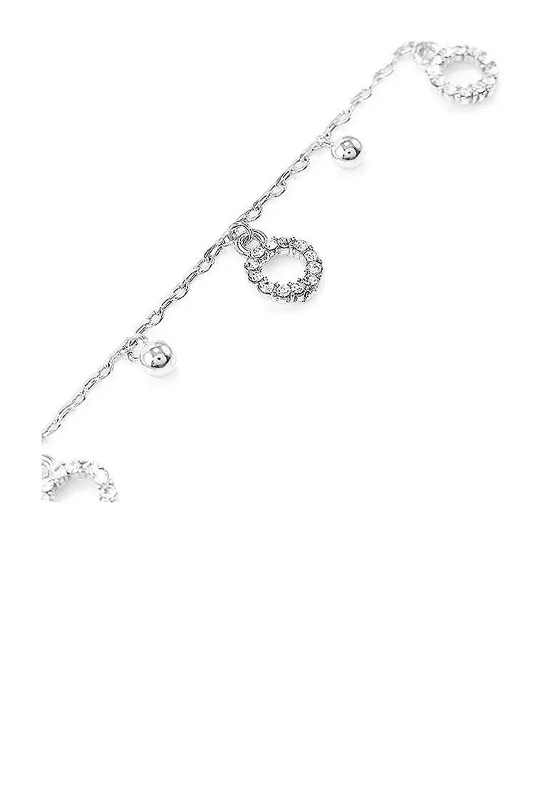 Simple Circle Anklet with Silver Austrian Element Crystals