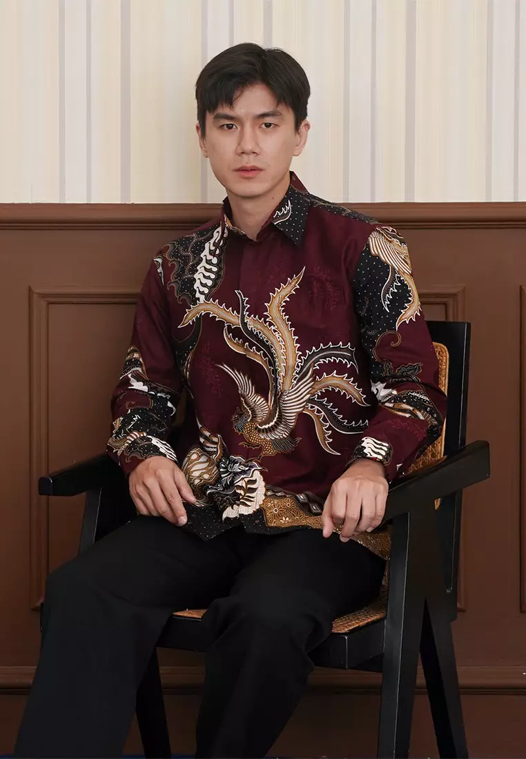 Enzy Batik Essential Kemeja Batik Pria Adinata - Burgundy