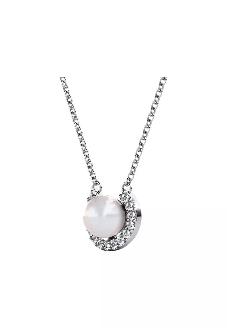 Cresent Pearl Pendant WG - Kalung Crystal Swarovski by Her Jewellery