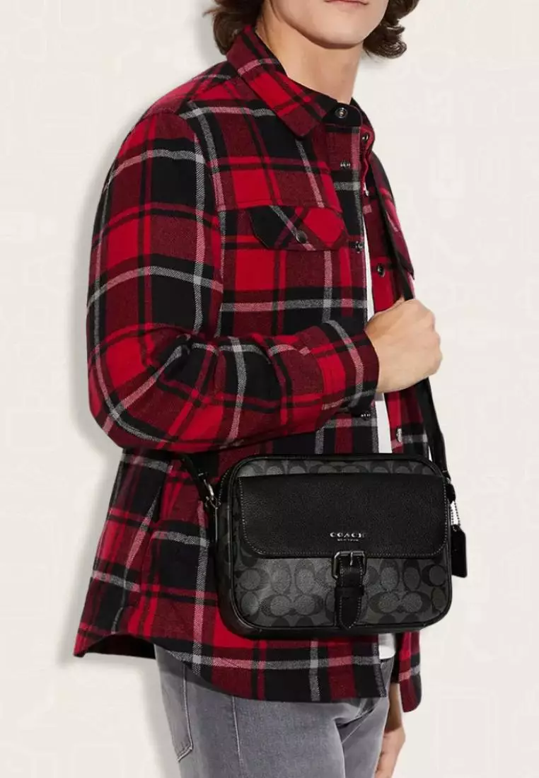 Coach Hudson Crossbody Bag In Signature Canvas Chacrcoal Black