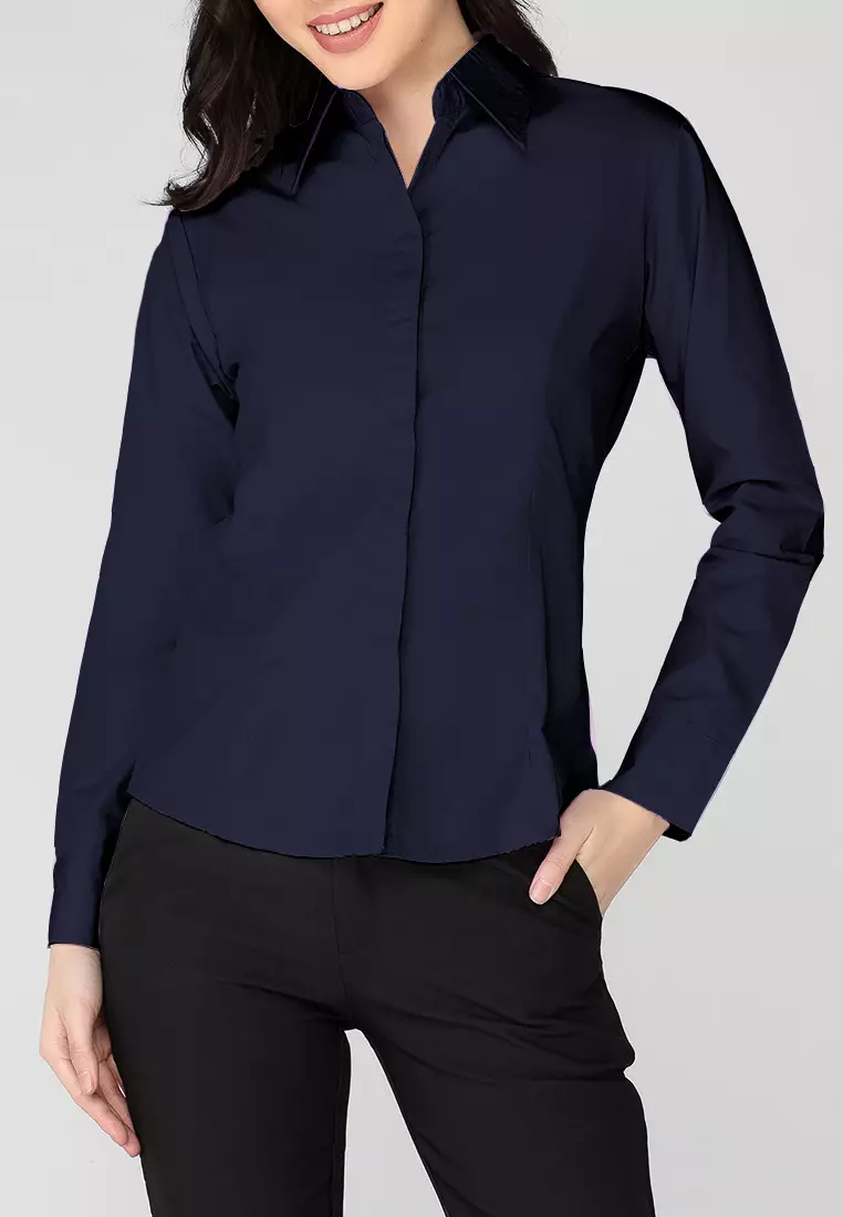 Della Long Sleeve Pinstripe Office Blouse