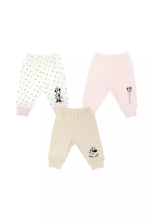 Disney Baby Newborn Minnie Essentials Jogger Pajama Pack of 3 H.Gardenia Crystal Rose Sand Bleached