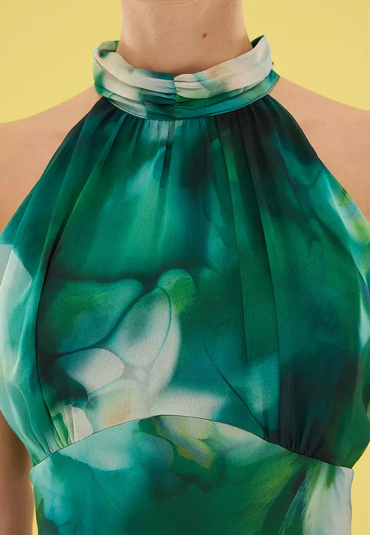 花卉A字荷葉迷你梭織連身裙