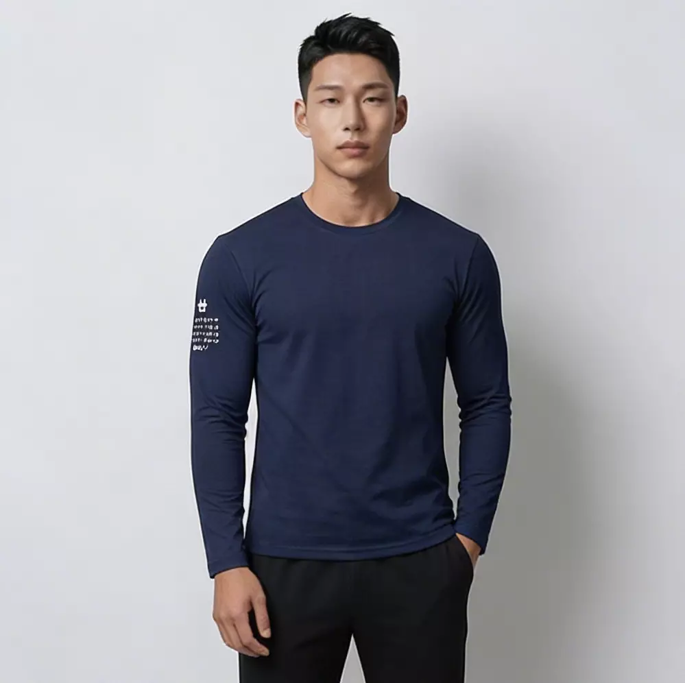 THIRDDAY Kaos Lengan Panjang Pria Logo Katakana Japanese Style - Long Sleeve T-Shirt Pria navy Bahan Premium Instacool MTZ66