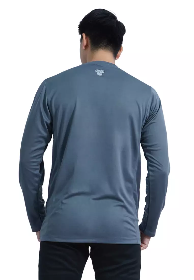 Tiento Kaos Running Dry Fit Lengan Panjang Baju Olahraga Pria Lari Gym Fitness Grey