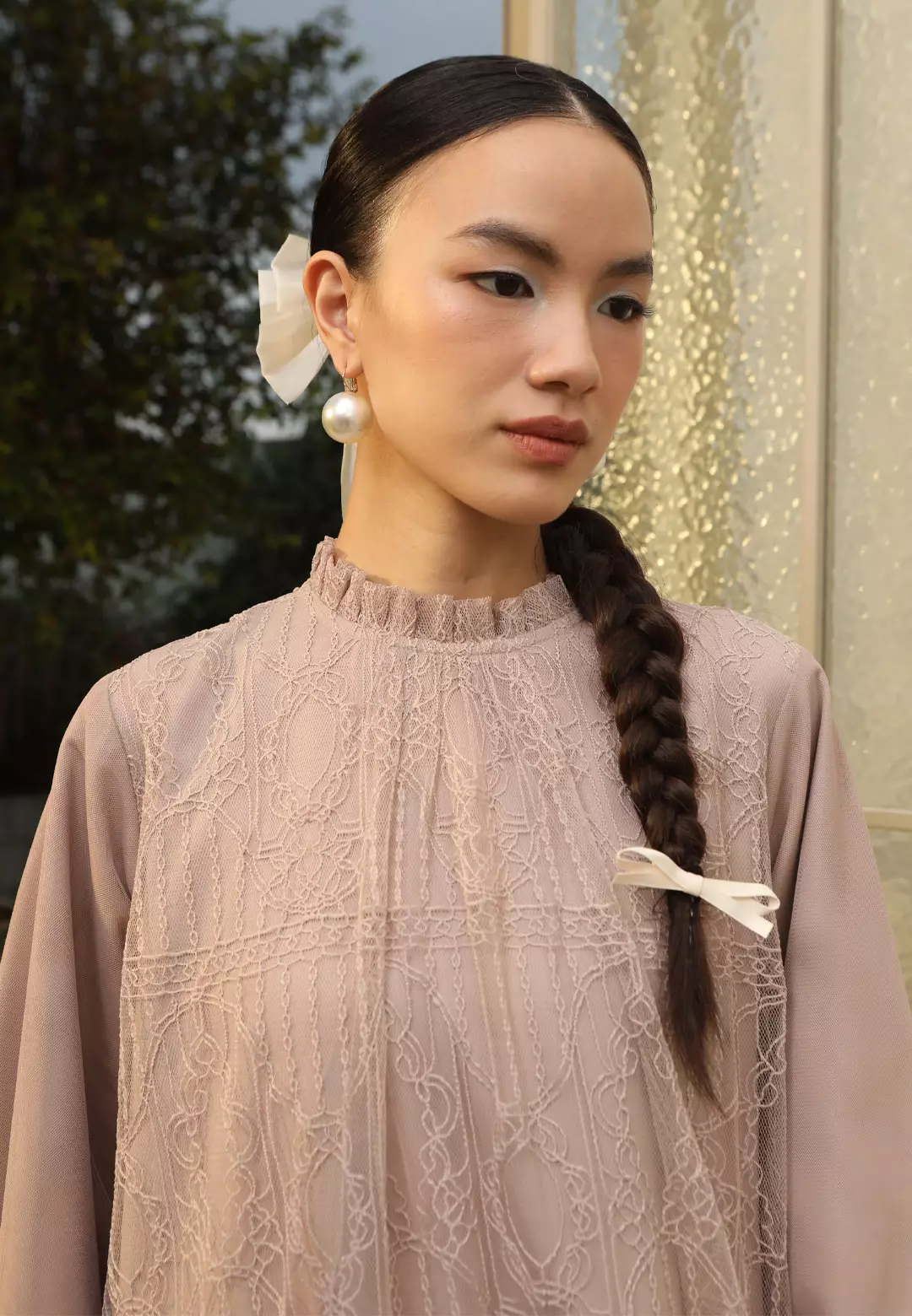 HijabChic Syahira Mocca Dress - Dress Brukat Tulle Elegan Best Seller