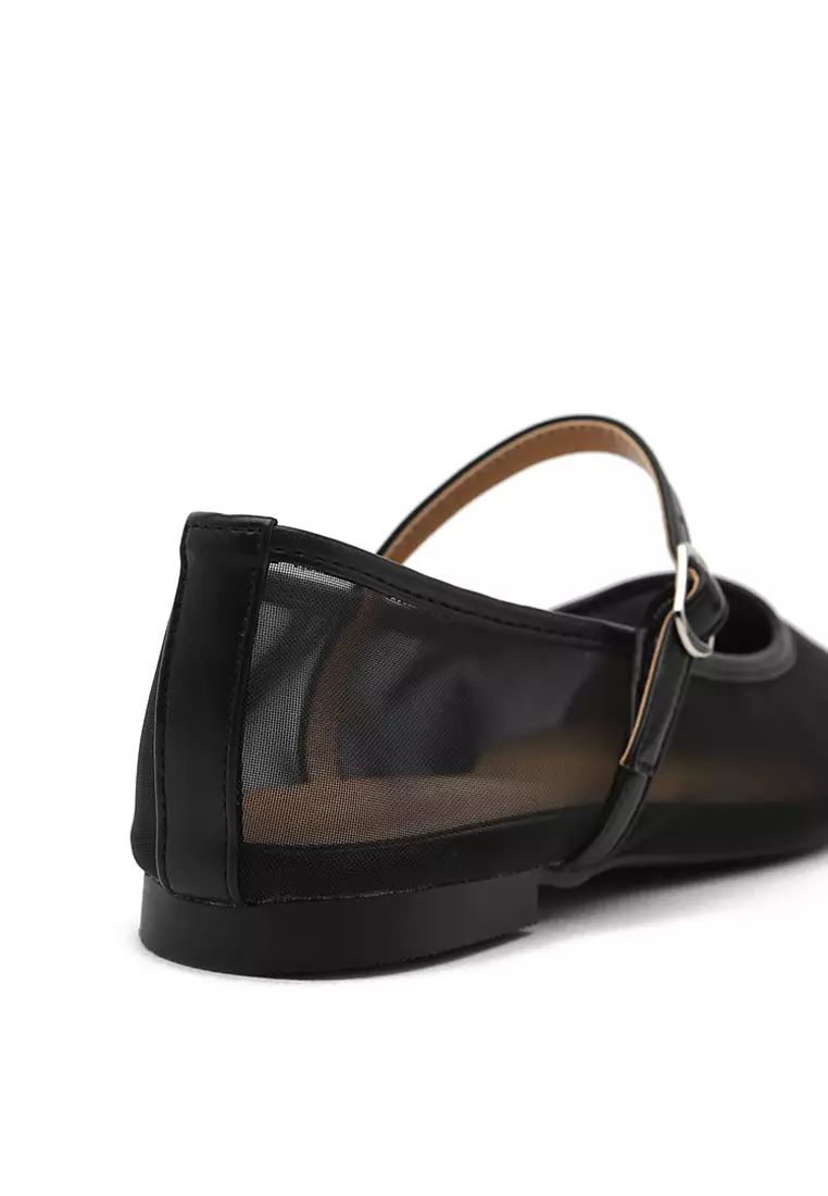 Maniel Mesh Maryjane Flats (1cm) - Black