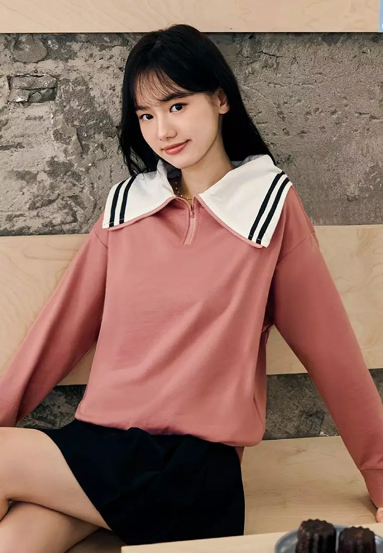 HELLO KITTY Taiwan-Inspired Back Print Long Sleeve Top with Sailor Collar and Half-Placket [KB1415]