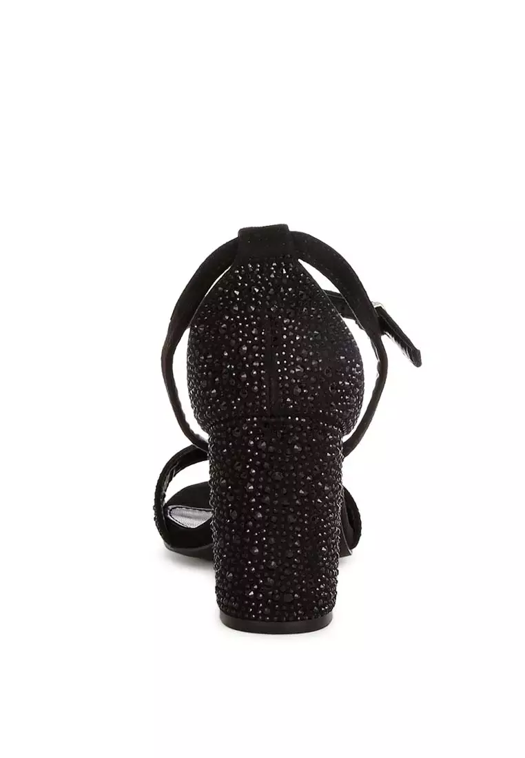 Rhinestones Embellished Sandals in Black