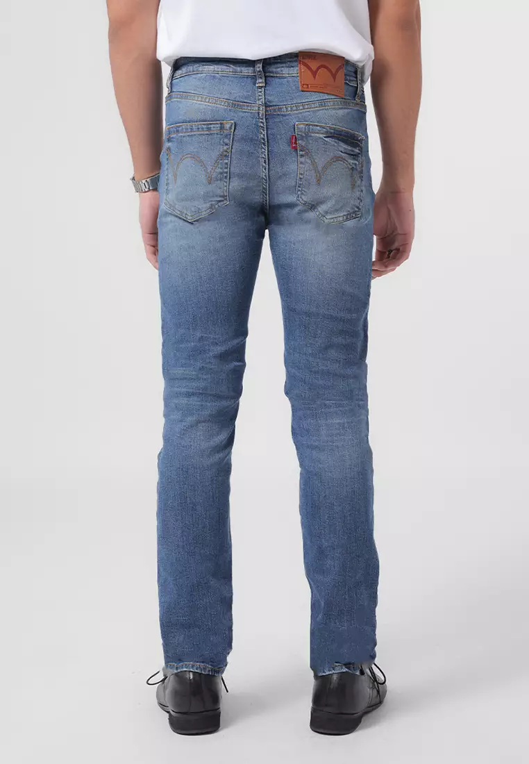 802 SLIM FIT Handcrafted OLD FANGLE 3D LIGHT BLUE  Celana Panjang Denim Pria
