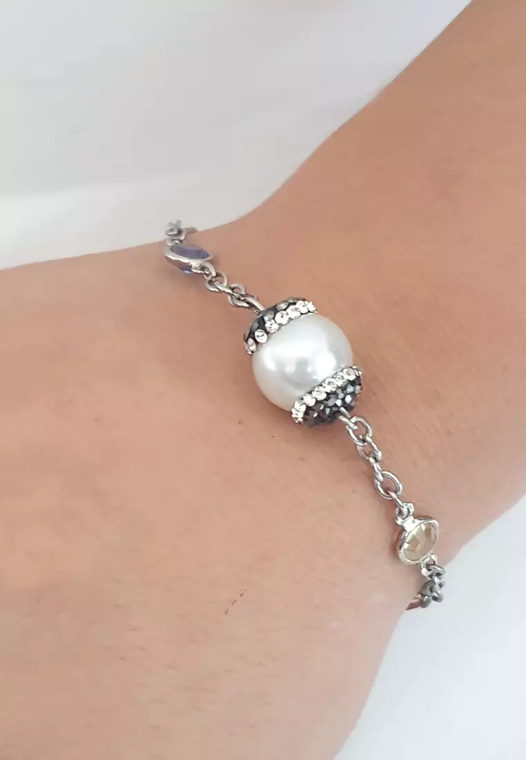 Yahana Pearly Colourful Stones Bracelet Silver
