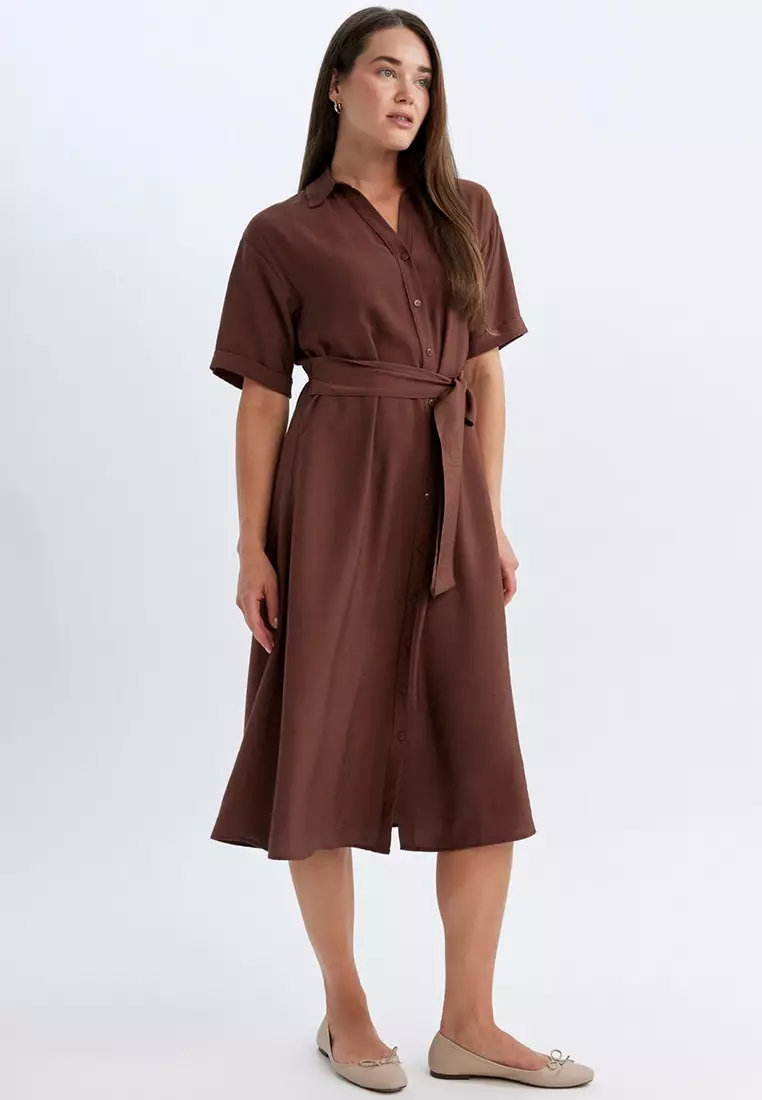 Shirt Collar Midi Dress