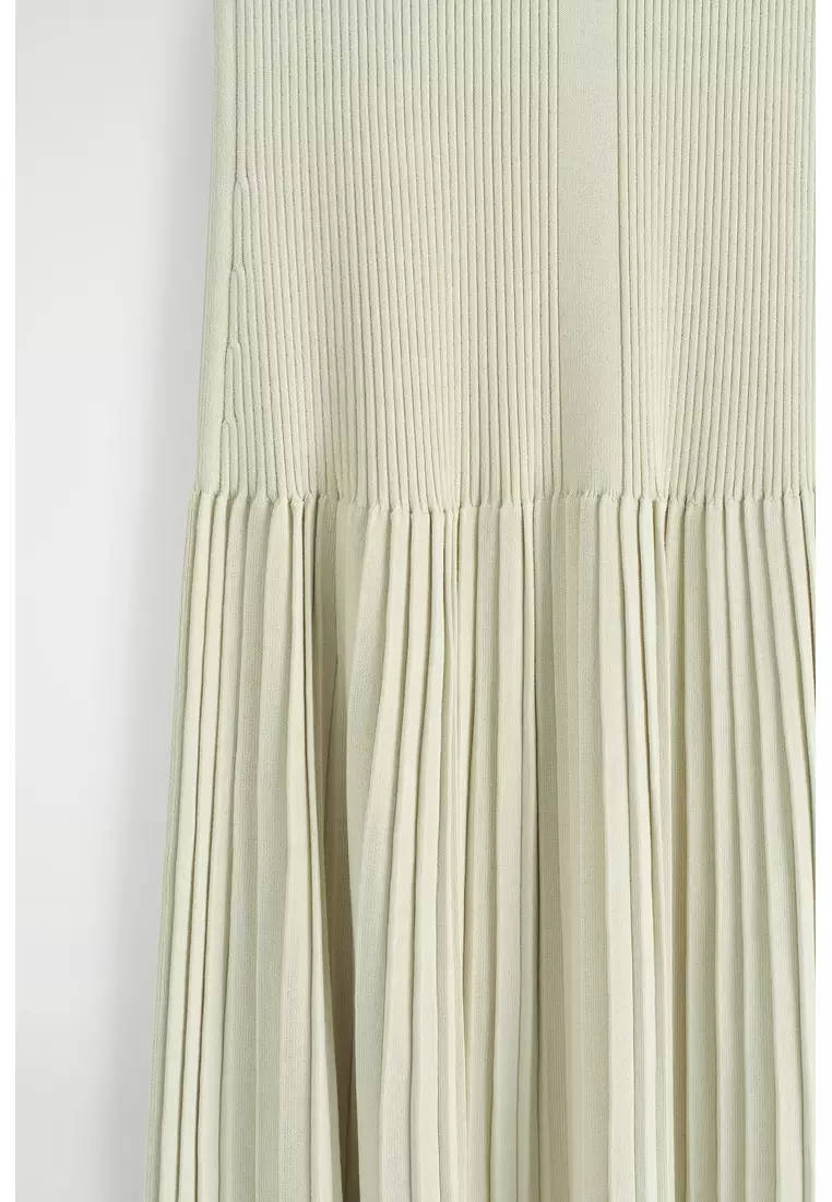 PLEATED HIGH-NECK MAXI DRESS