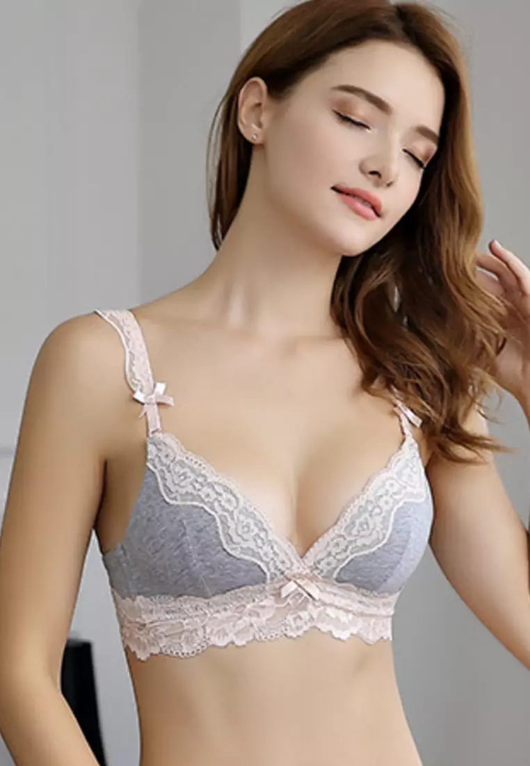 Solid and Lace Bra with Matching Pantie A080648GY