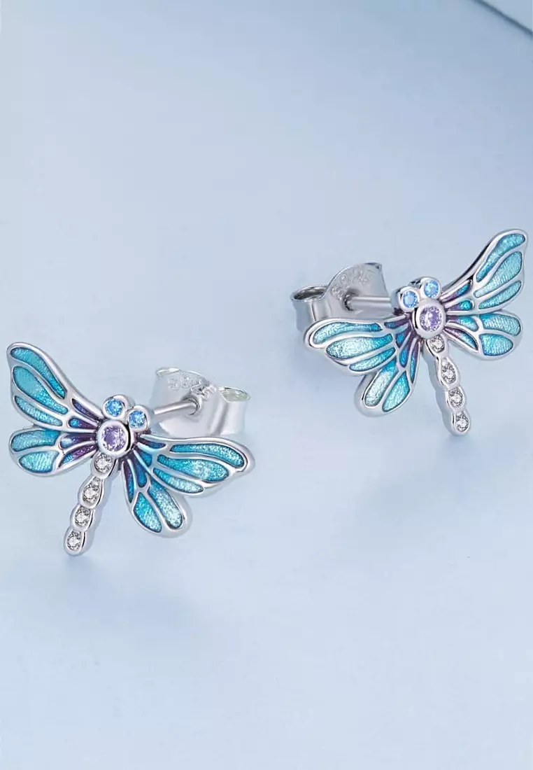 Solid Silver Dragonflies At Disco Earrings