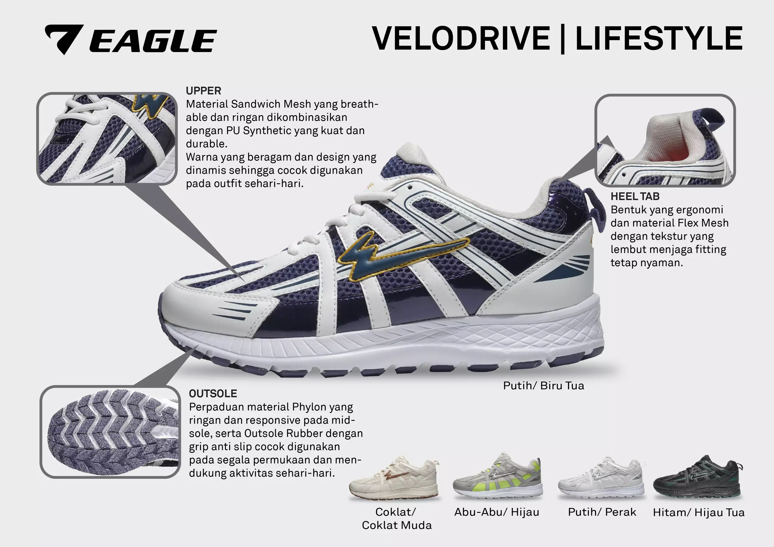 Eagle Sepatu Sneakers Lifestyle Velodrive - ABU-ABU/HIJAU