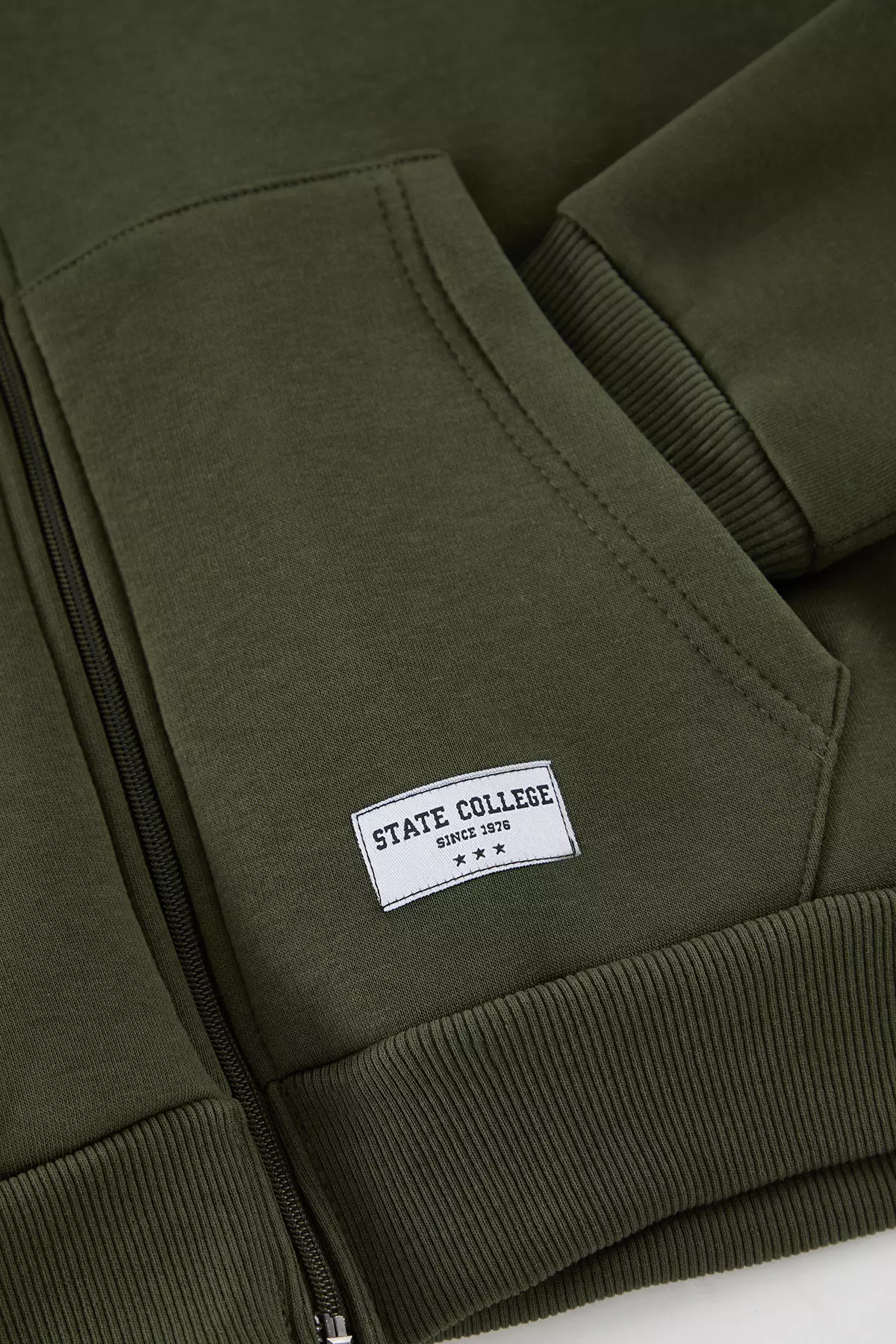 Basic Zipper Hoodie with Embroidered Label Patch