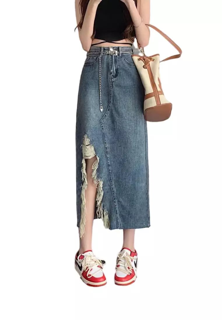 Tattered 2025 skirt denim