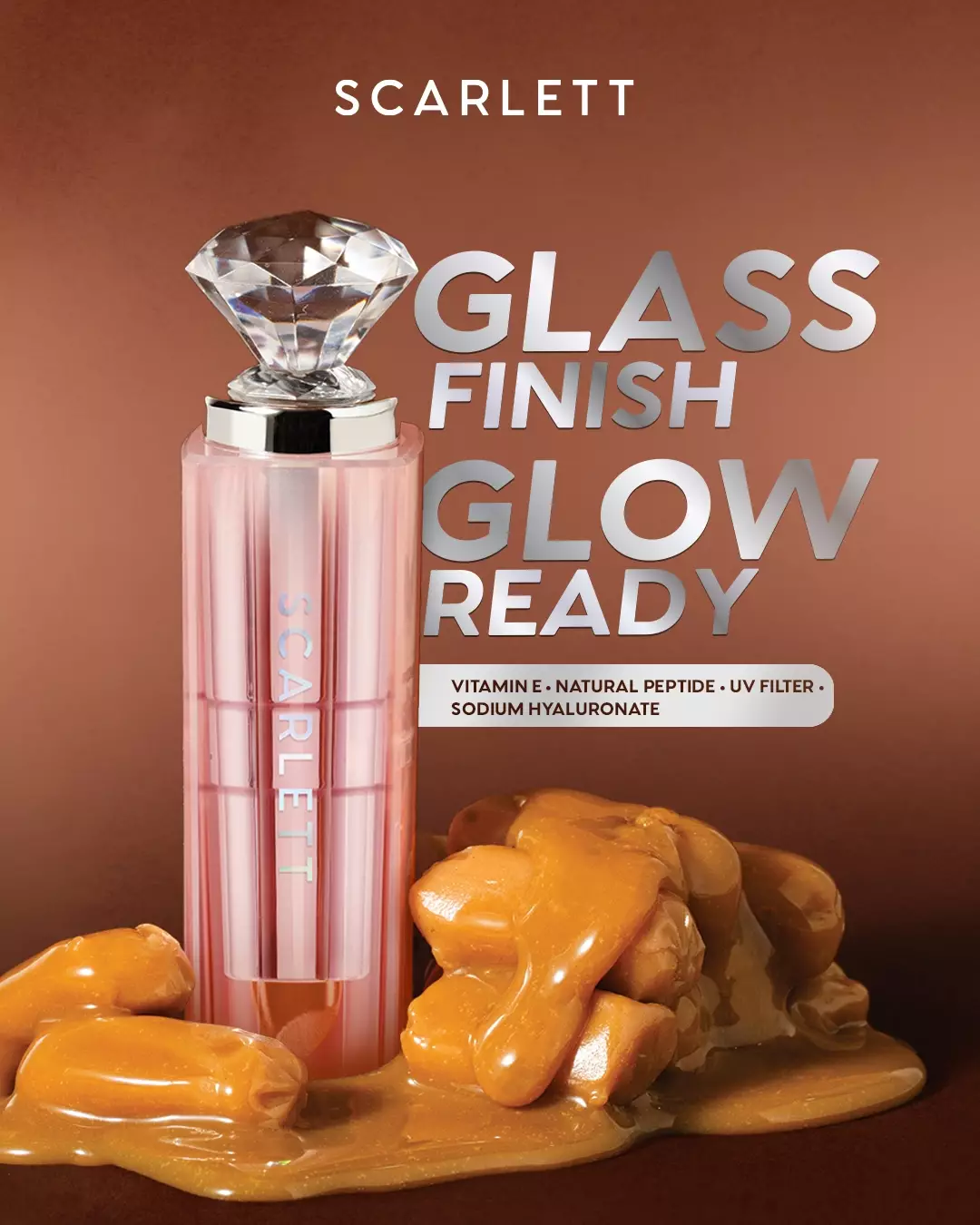 [NEW] SCARLETT GLASS GLOW TINTED LIP BALM CARAMEL GLOSS  - Moisturizing & hydrating, natural lip color, plumpy lips, cover bibir gelap, mencerahkan bibir, UV Filter