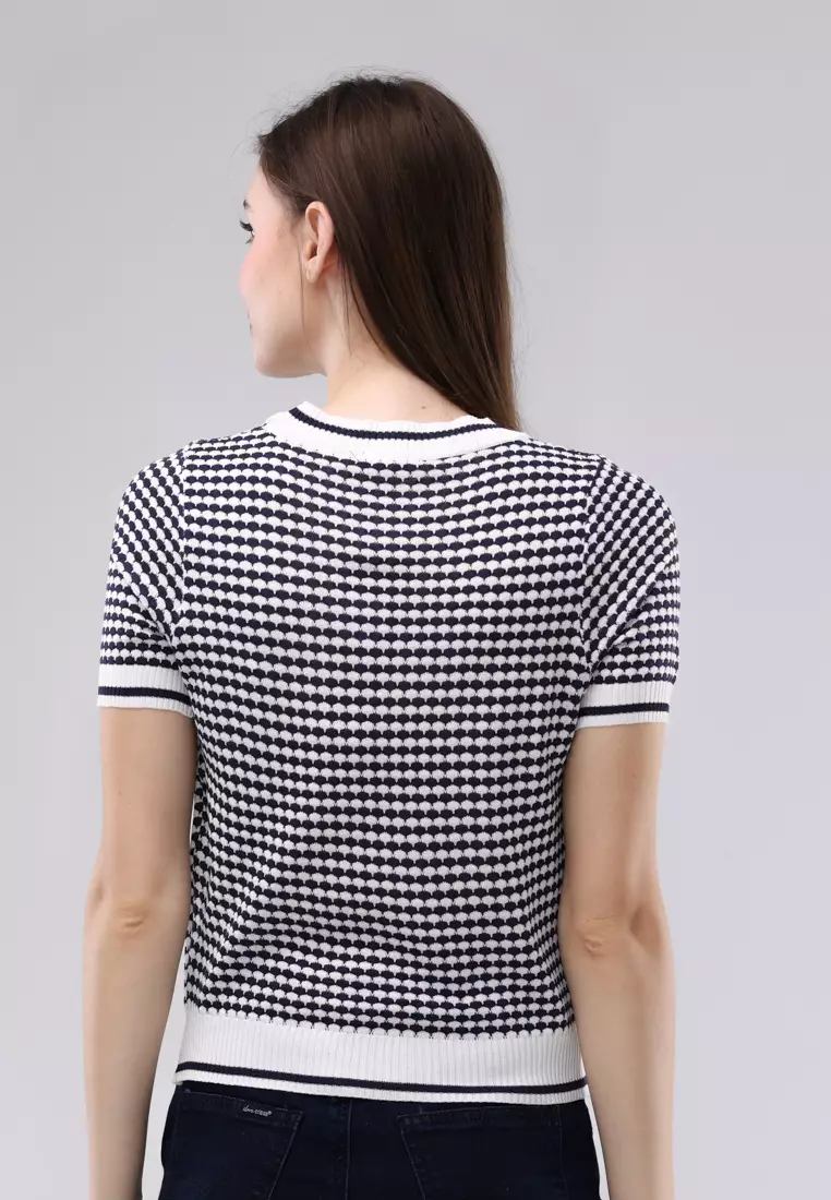 Jacquard Plain Knits Short Sleeves Blouse