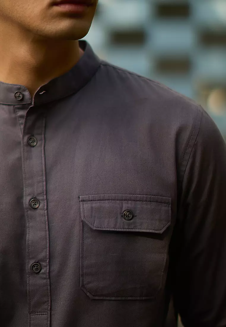 Kemeja koko Collarless shirt OXCON GHAISAN Dark Grey