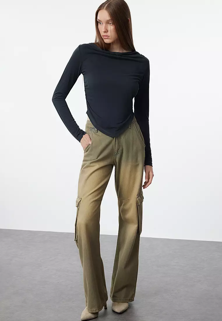 Degaje Collar And Draped Padded Asymmetrical Knitted Blouse Anthracite Modal