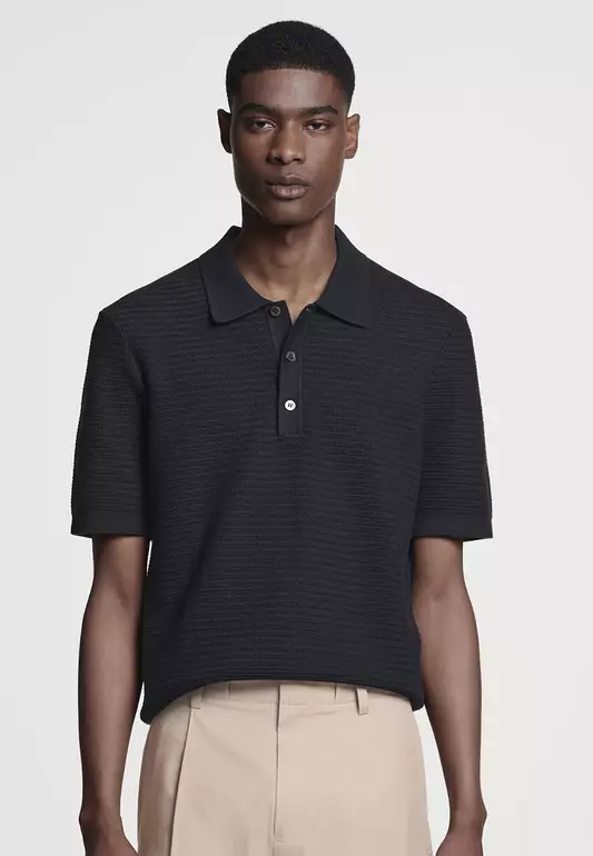 Textured Knitted Cotton Polo Shirt