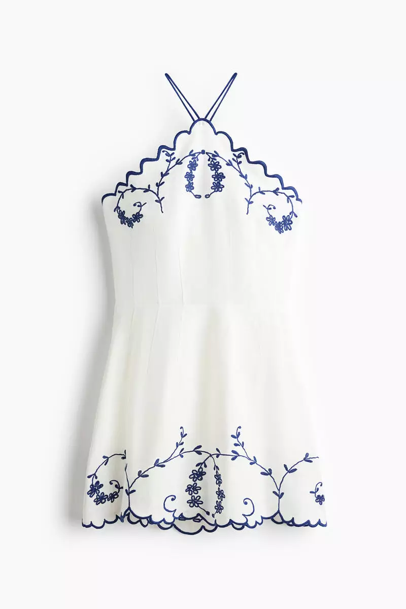 Buy H&M Embroidered linen-blend dress Online | ZALORA Malaysia