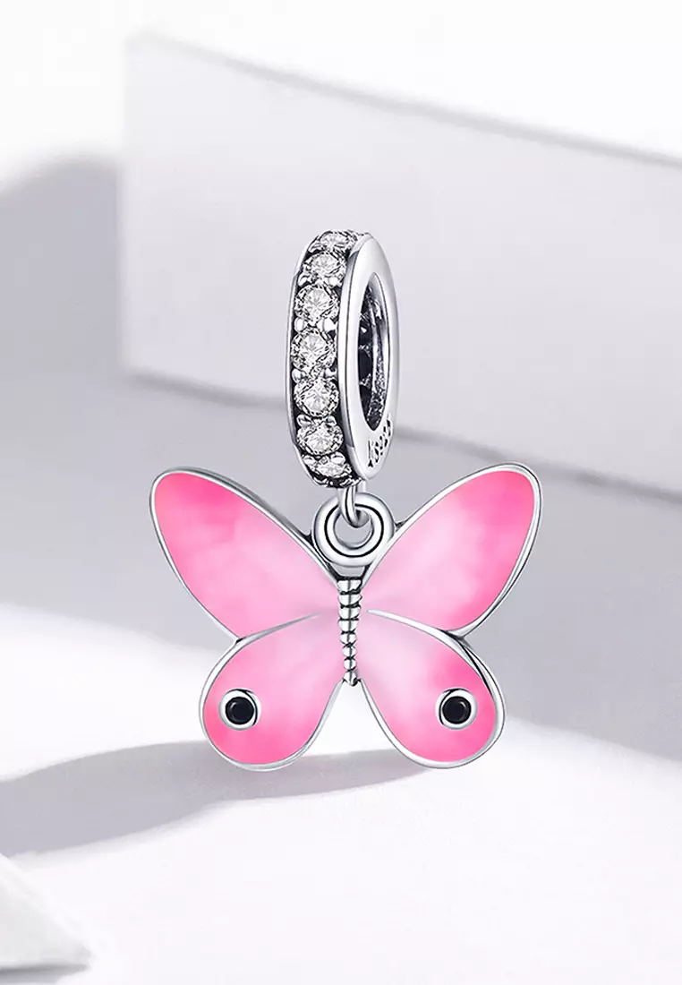 Solid 925 Sterling Silver Pink Sweet Butterfly Charm