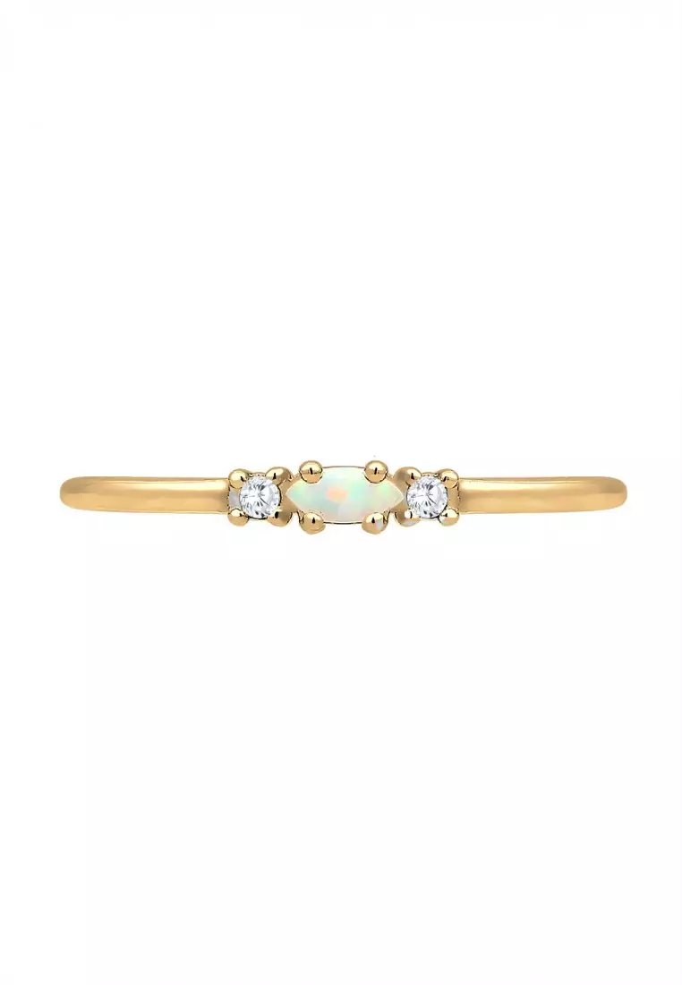 Cincin Perhiasan Perak 925 Wanita Vintage Opal and Zirconia Gold