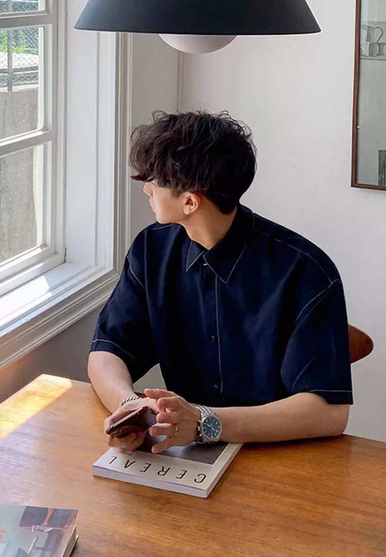 Men's Summer Five Points Jacket Half Sleeve Shirt CA24051468