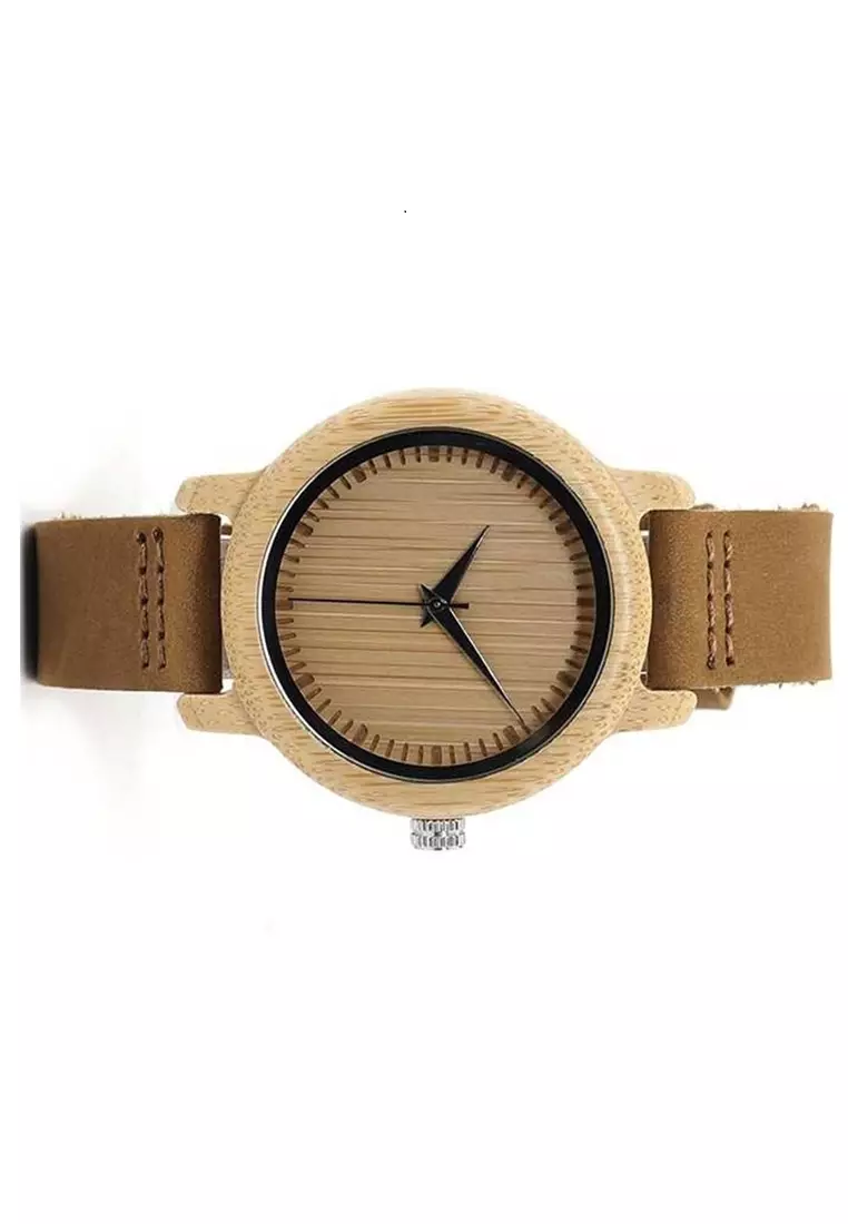 BOBO BIRD Jam Tangan Kasual Bambu Analog Wanita Strap Tali Material Synthetic PU Leather GO96 ORIGINAL