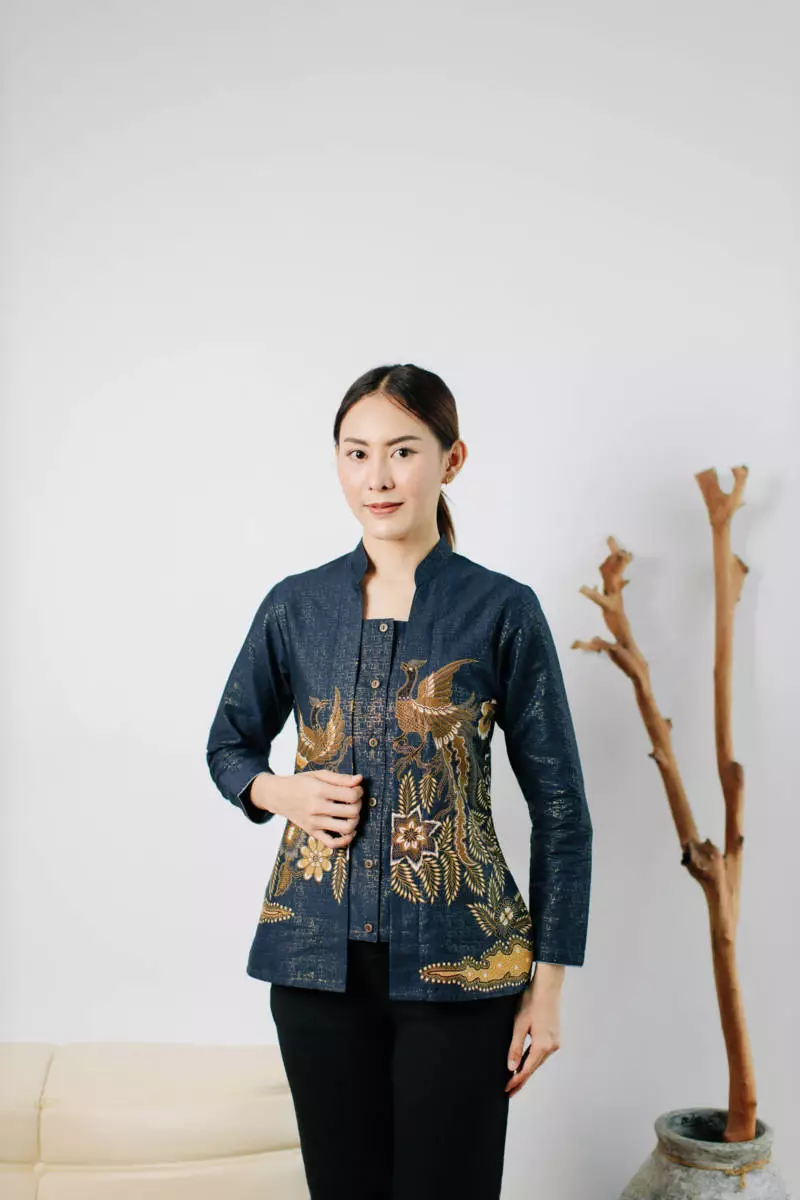 Kalyna Navy Blouse Wanita  Foil