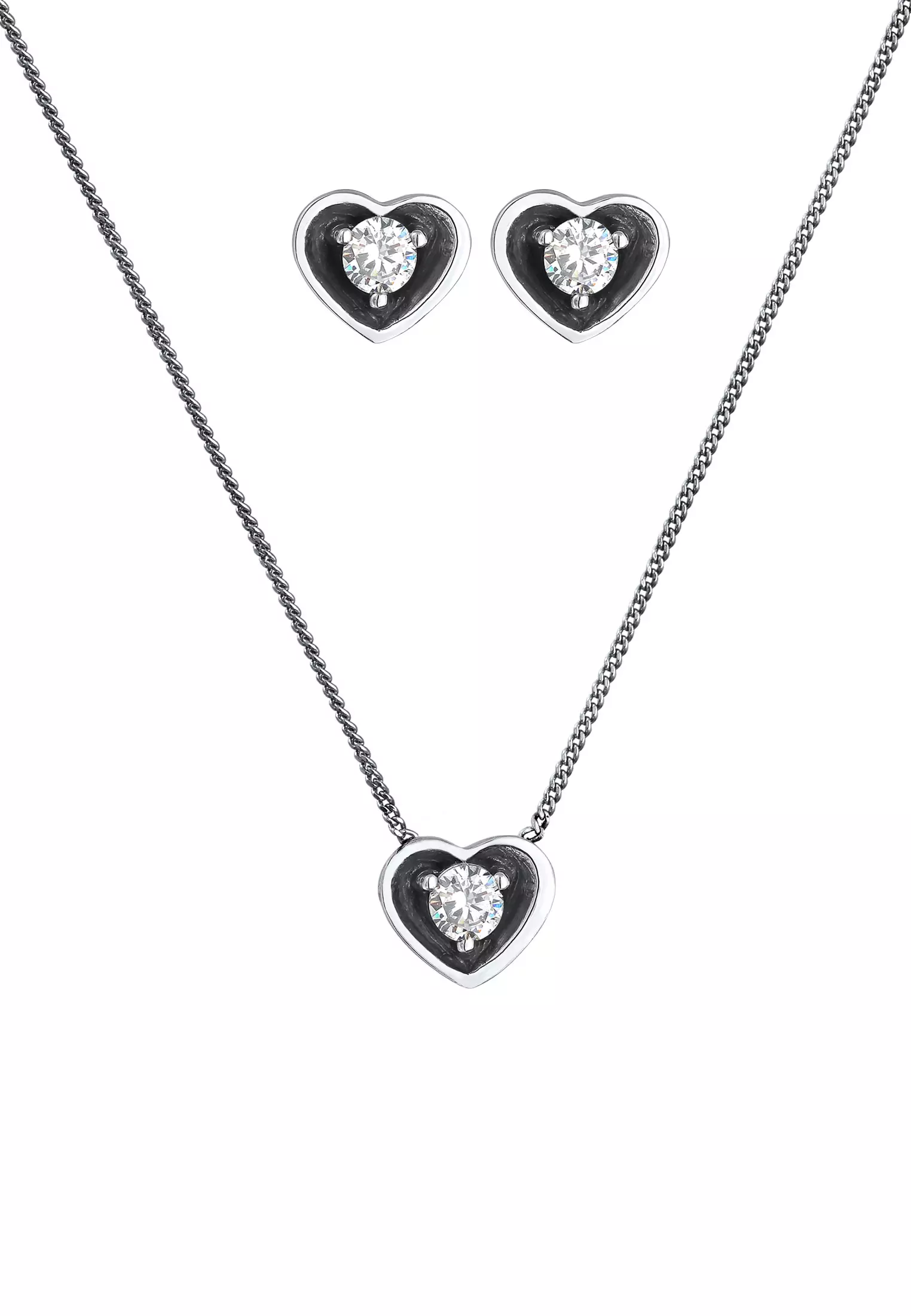 Jewelry Set Heart Pendant Stud Elegant Zirconia Crystals