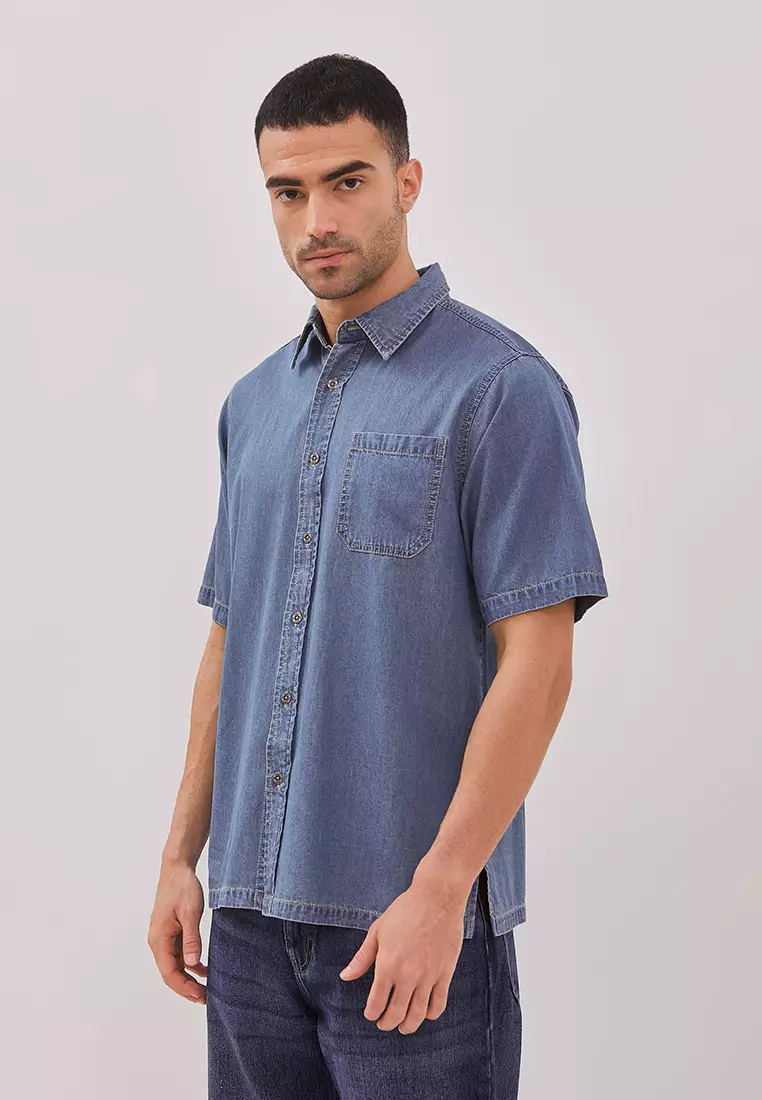 DUST Kemeja Denim Arian Medium Light Blue (DM.1448)