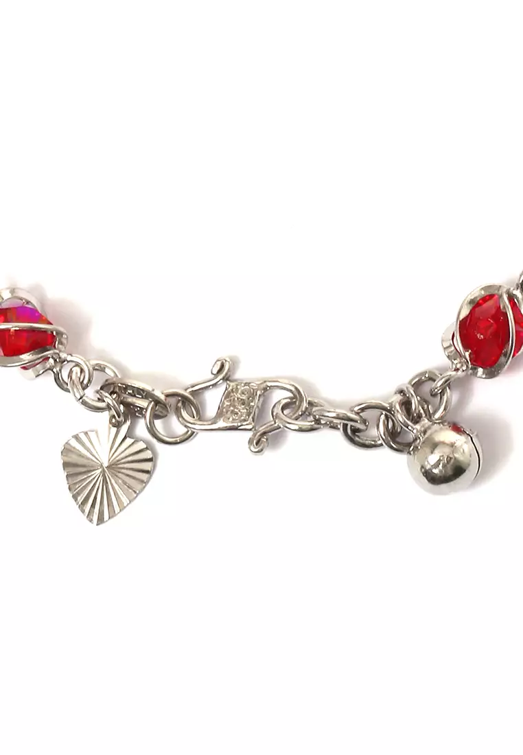 Bracelet Batu Kristal Perhiasan Aksesoris Wanita Perak - Merah