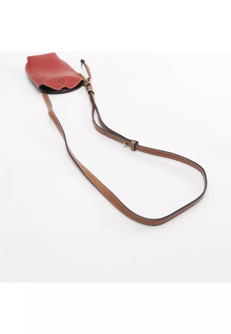 Pre-Loved LOEWE GATE POCKET gate pocket Shoulder bag leather Red light brown