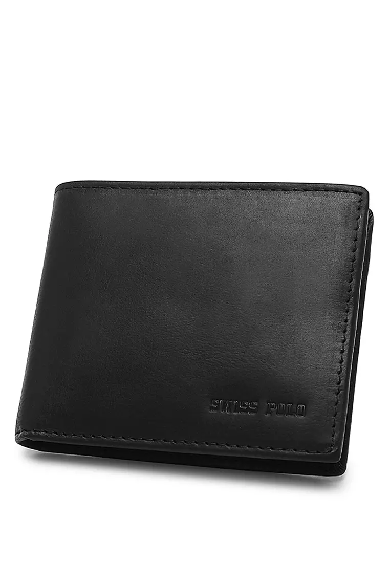 Leather RFID Bi-Fold Short Wallet - Black